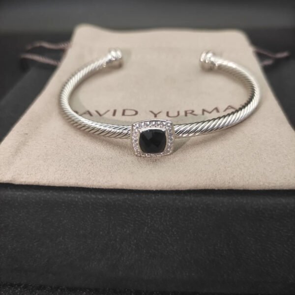 David Yurman  Sterling Silver Diamond And Black Onyx 4mm Noblesse Cable Bracelet