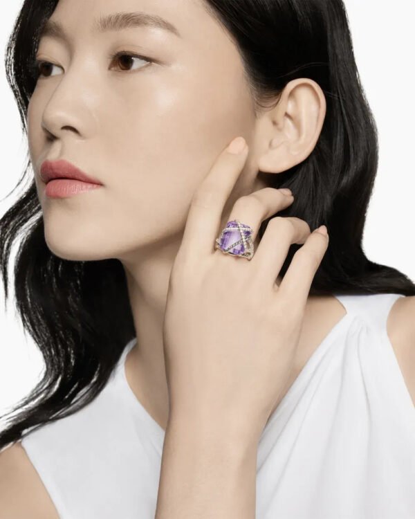 Cable Wrap Ring Sterling Silver with Lavender Amethyst and Diamonds - 6