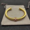 Classic Cable Station Bracelet 18K Yellow Gold and Pave Diamonds, 7mm