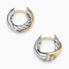Crossover Huggie Hoop Earrings Sterling Silver with 18K Yellow Gold, 22mm