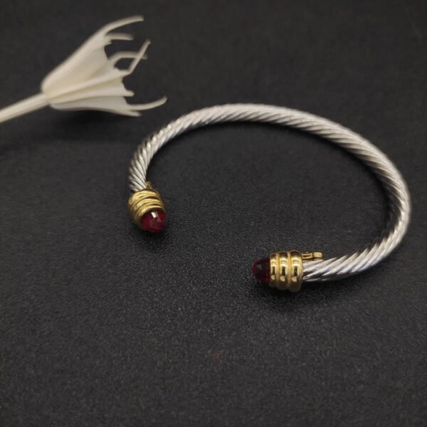 Classic Cable Bracelet Sterling Silver with Garnets and Diamonds, 5mm