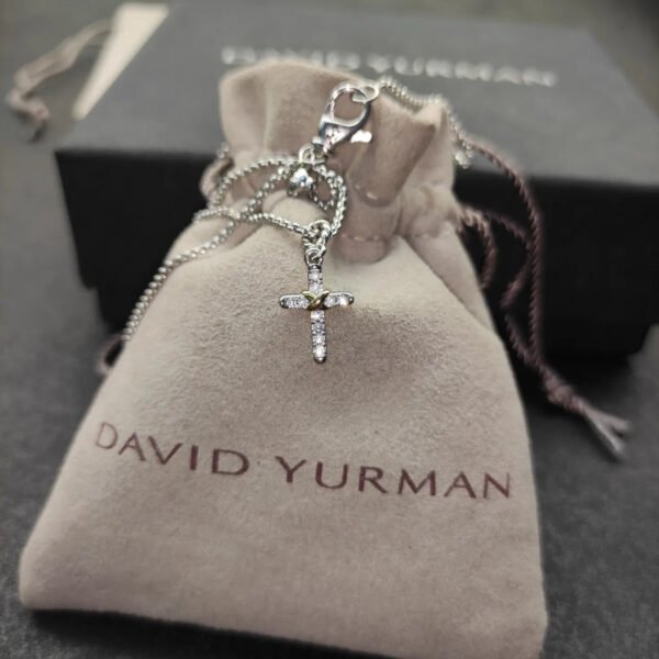 570C7C6D-8136-A3A0-975C-1DF72976BF1C.jpg Petite X Cross Necklace Sterling Silver with 14K Yellow Gold