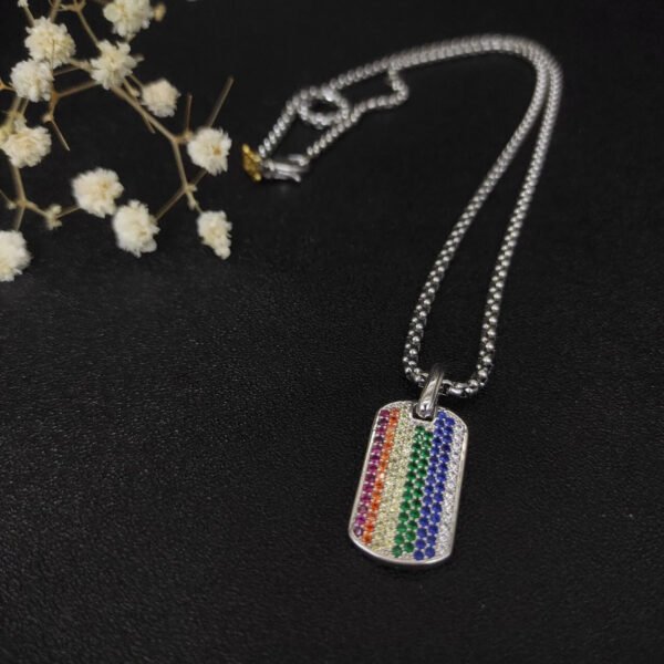 Chevron Tag Sterling Silver with Rainbow Pav&eacute;, 27mm
