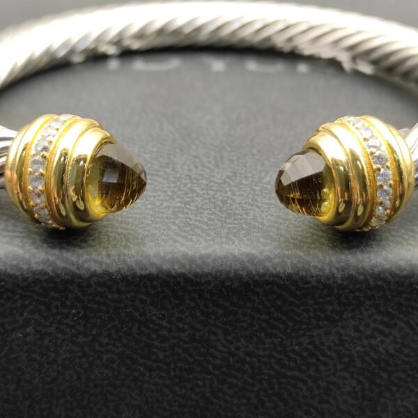 Classic Cablespira&reg; Bracelet Sterling Silver with 14K Yellow Gold,brown and Diamonds, 7mm