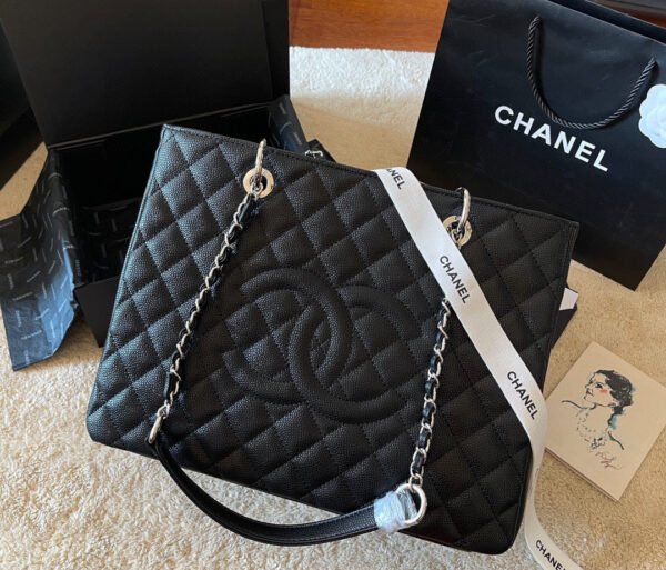 Chanel Grand Shopping Tote Black Caviar Silver Hardware