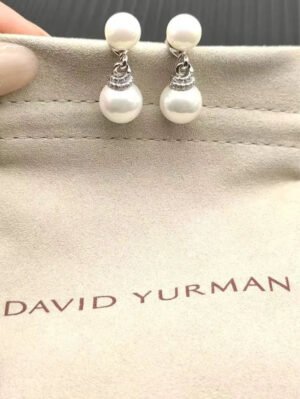 Double Pearl Pave Sterling Silver Diamond Earrings