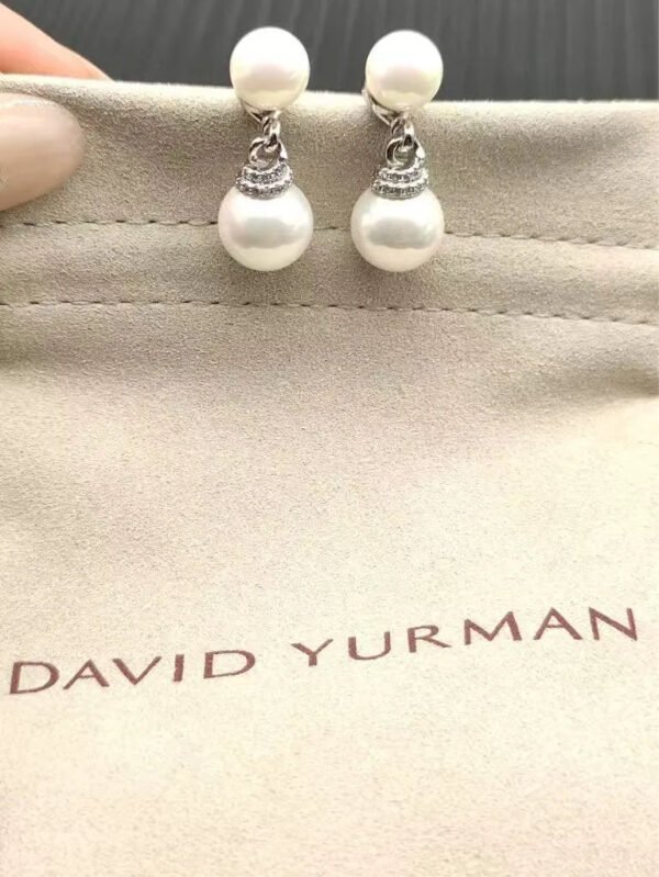 Double Pearl Pave Sterling Silver Diamond Earrings