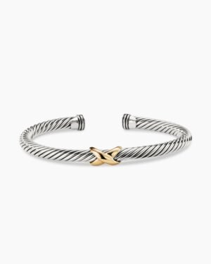 X Classic Cable Station Bracelet Sterling Silver with 14K Yellow Gold, 5mm