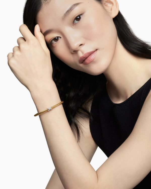 X Cablespira&reg; Station Bracelet 18K Yellow Gold with Pav&eacute; Diamonds, 4mm