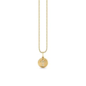 Gold & Diamond Tiny Cross Coin Charm