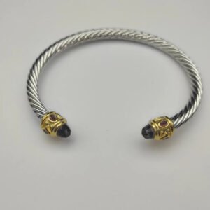 Renaissance&reg; Classic Cable Bracelet Sterling Silver with 14K Yellow Gold and Amethyst, 4mm