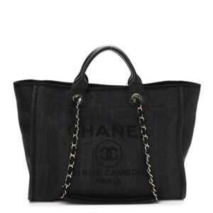 Mixed Fibers Calfskin Striped Medium Deauville Tote Black
