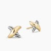 Petite X Stud Earrings Sterling Silver with 18K Yellow Gold, 7.5mm