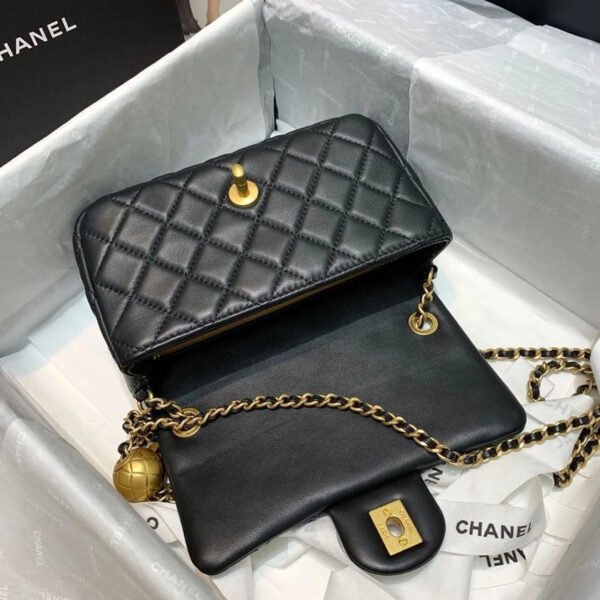 Chanel Flap Bag With CC Ball On Strap Black For Women, Women&rsquo;s Handbags, Shoulder And Crossbody Bags 7.8in/20cm AS1787