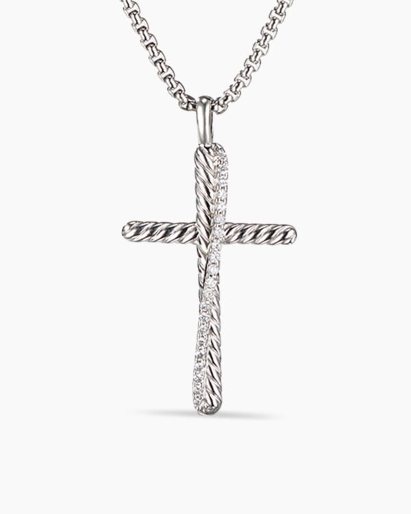 5B18372A-A3F3-DEE2-F9CD-EF73CEDDB9B3.jpg Crossover Cross Necklace Sterling Silver with Diamonds, 35.6mm