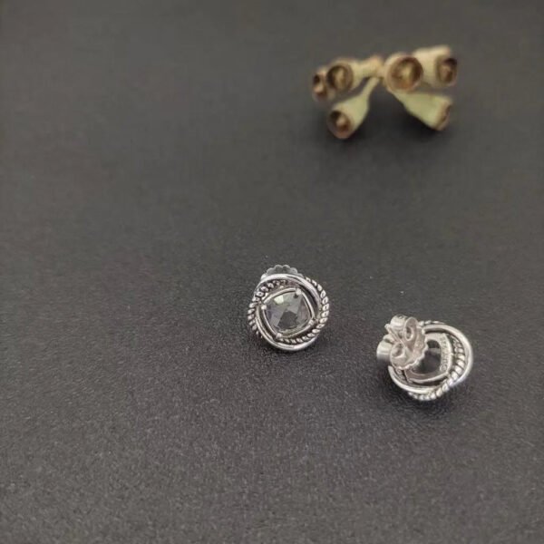 Infinity Stud Earrings Sterling Silver with White Diamonds, 13mm