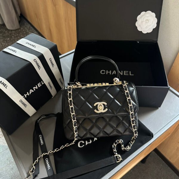 Flap Bag with Top Handle - Black