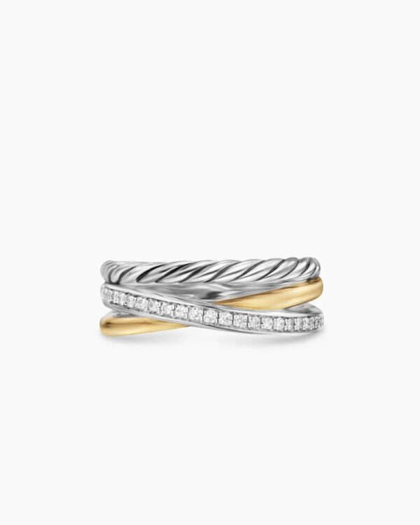 Crossover Three Row Ring Sterling Silver with 18K Yellow Gold and Diamonds - 6