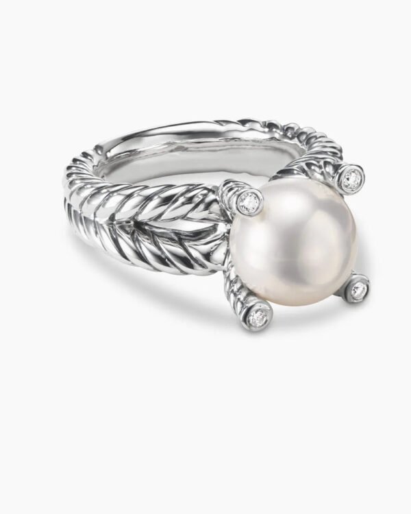 Cable Collectibles&reg; Pearl Ring Sterling Silver with Pearl and Diamonds, 11mm