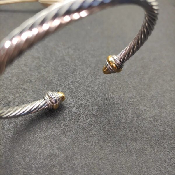 Classic Cable Bracelet Sterling Silver with 14K Yellow Gold and Prasiolite, 5mm