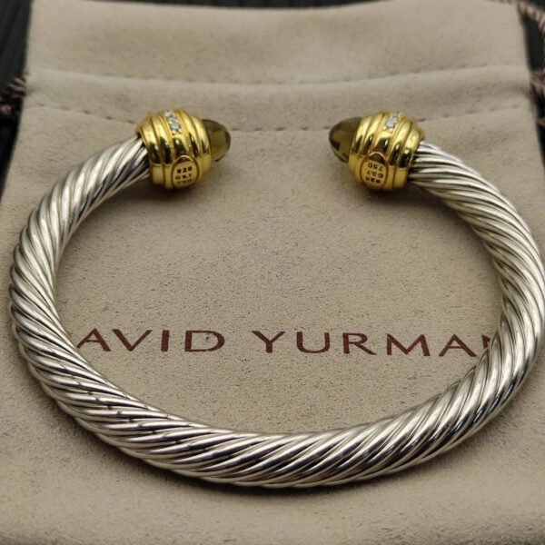 Classic Cablespira&reg; Bracelet Sterling Silver with 14K Yellow Gold,brown and Diamonds, 7mm