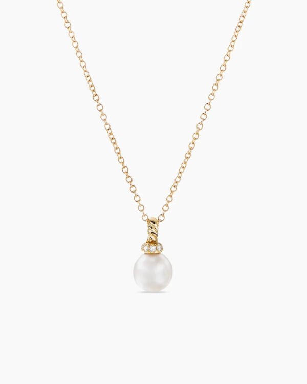 Petite Solari Pendant Necklace 18K Yellow Gold with Pearl and Diamonds, 11.5mm