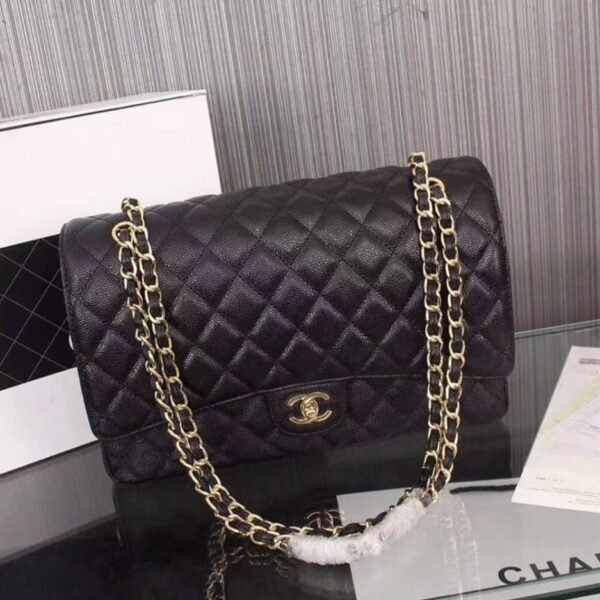 Chanel Classic Maxi Handbag Grained Calfskin & Gold Metal A01115