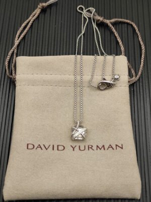 Cable Wrap Necklace Sterling Silver with Clear Quartz and Diamonds, 12.5mm