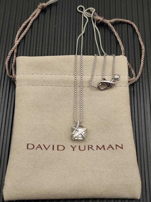 Cable Wrap Necklace Sterling Silver with Clear Quartz and Diamonds, 12.5mm