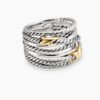 Double X Crossover Ring Sterling Silver with 18K Yellow Gold, 13mm