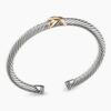 X Classic Cable Station Bracelet Sterling Silver with 14K Yellow Gold, 5mm