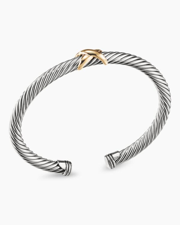 X Classic Cable Station Bracelet Sterling Silver with 14K Yellow Gold, 5mm