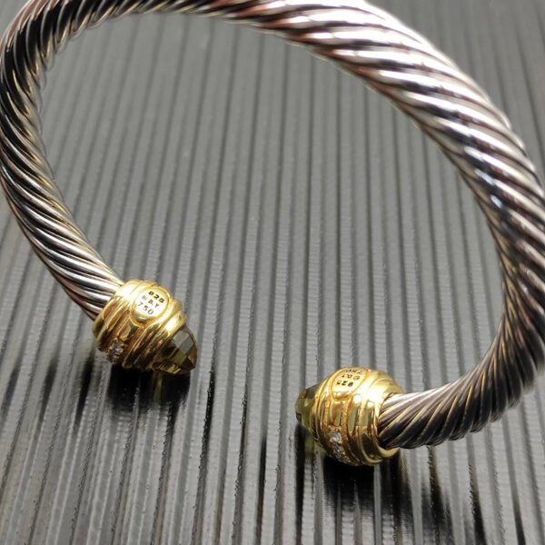 Classic Cablespira&reg; Bracelet Sterling Silver with 14K Yellow Gold,brown and Diamonds, 7mm