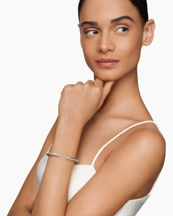 Classic Cable Bracelet Sterling Silver with Diamonds, 5mm