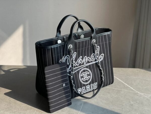 6006DC1B-F2E3-1CF7-7F6E-08B09094F795.jpg CHANEL Deauville 2wayTote Bag Black A66941 Cotton Leather