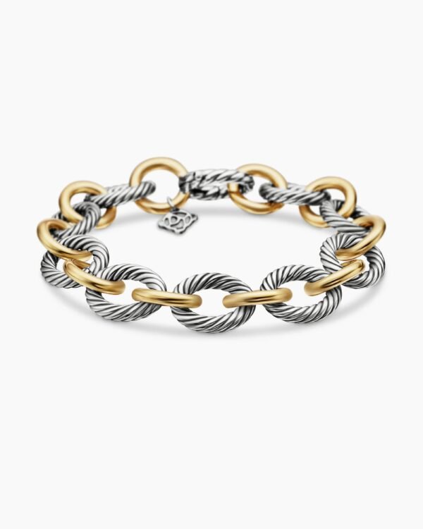 Oval Link Chain Bracelet Sterling Silver with 18K Yellow Gold - 19CM