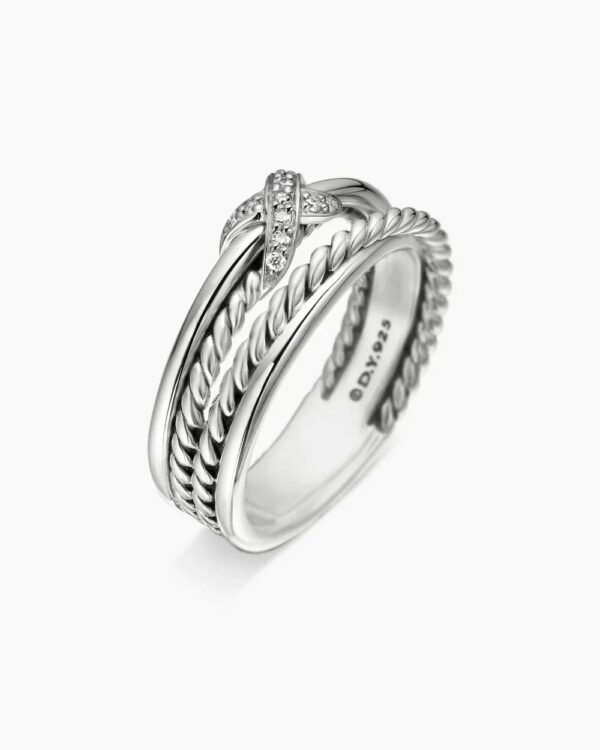 60D992C1-A027-7E45-A0BF-D7D224D3C00B.jpg X Crossover Band Ring Sterling Silver with Diamonds - 6