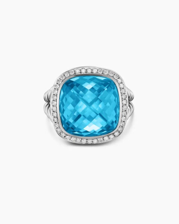 Albion&reg; Ring Sterling Silver with Blue Topaz and Diamonds, 14mm - 6