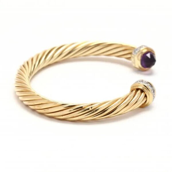 Classic Cablespira&reg; Bracelet 18K Yellow Gold with Amethyst and Half Diamonds, 7mm