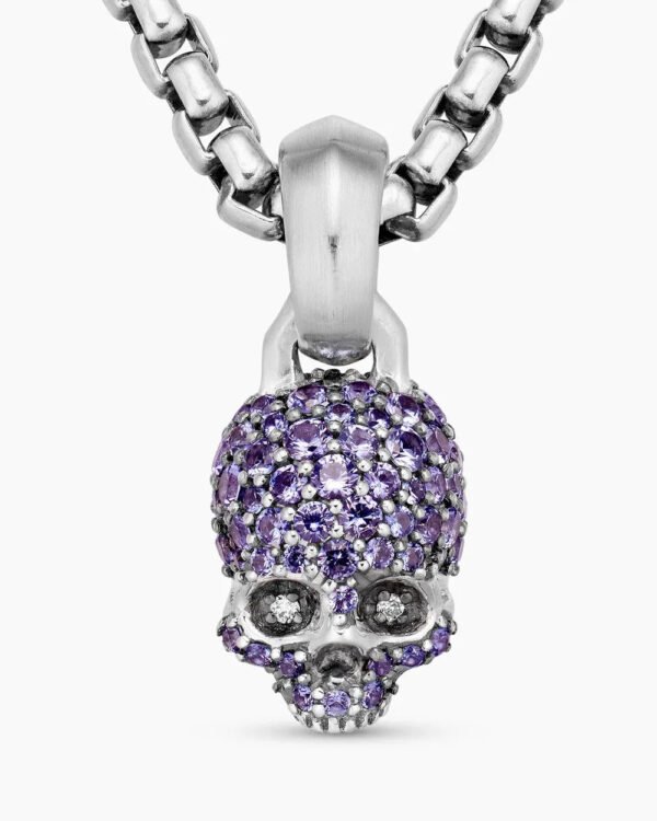 624D2596-AD23-944F-0D4C-EC5D3DD3810D.jpg Skull Amulet Full Pavé Purple Sapphires and 18K White Gold, 14mm