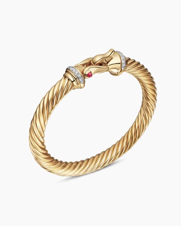 Buckle Cablespira&reg; Bracelet 18K Yellow Gold with Rubies and Diamonds, 7mm