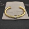 Classic Cable Station Bracelet 18K Yellow Gold and Pave Diamonds, 7mm
