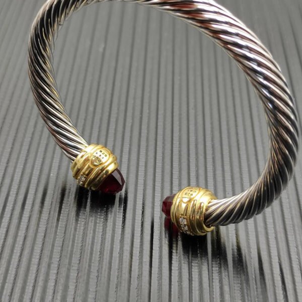 Classic Cablespira&reg; Bracelet Sterling Silver with 14K Yellow Gold,Rhodolite Garne and Diamonds, 7mm