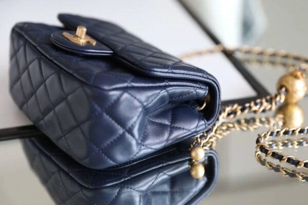 Chanel Mini Flap Bag With CC Ball On Strap Navy Blue For Women, Women&rsquo;s Handbags, Shoulder And Crossbody Bags 6.7in/17cm AS1786