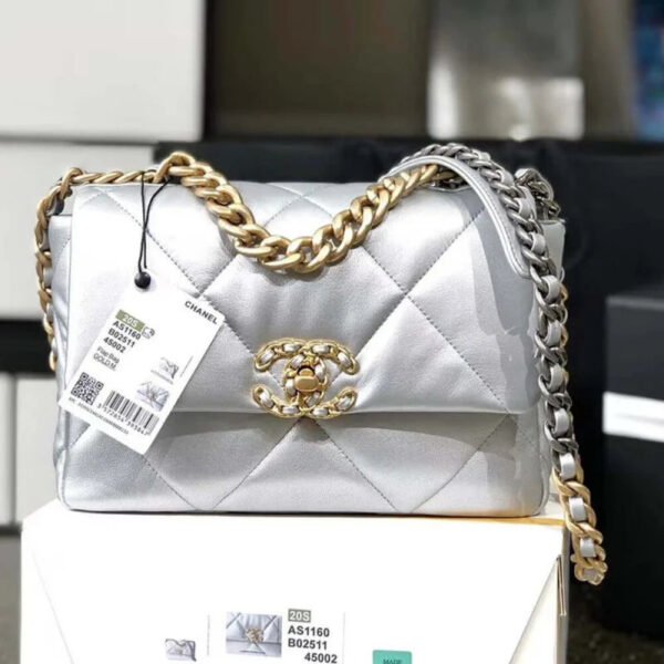Chanel 19 Flap Bag As1160 Silver
