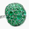 Cushion Stud Earrings 18K White Gold with Pav&eacute; Emeralds, 8mm
