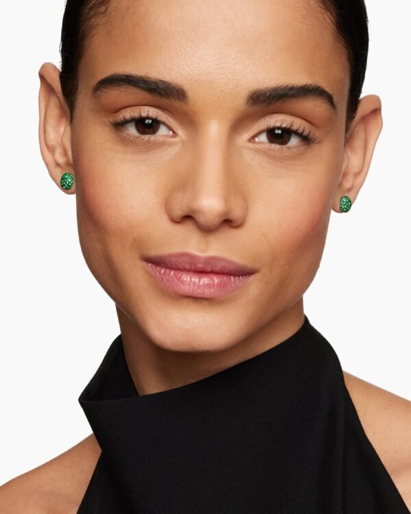 Cushion Stud Earrings 18K White Gold with Pav&eacute; Emeralds, 8mm