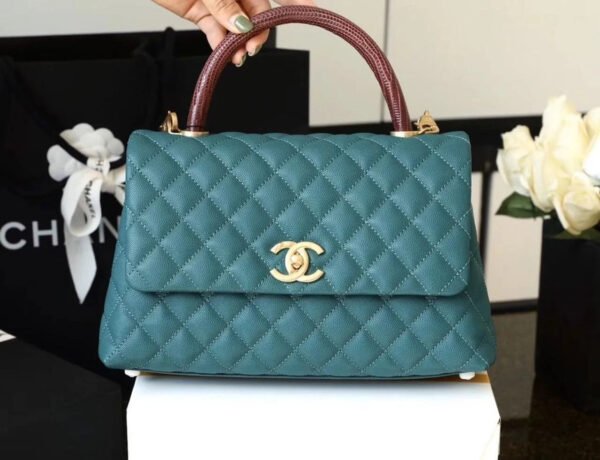 Chanel Large Flap Bag With Top Handle Teal For Women, Womens Handbags, Shoulder And Crossbody Bags 11in/28cm A92991