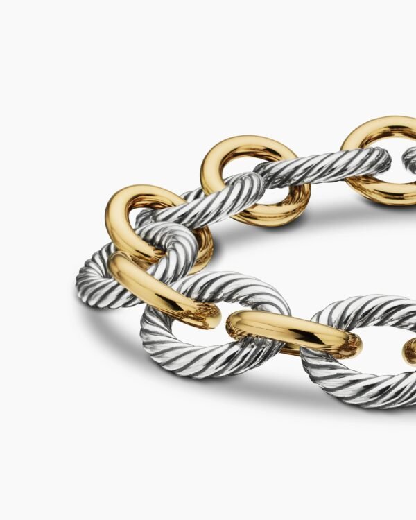 Oval Link Chain Bracelet Sterling Silver with 18K Yellow Gold - 19CM