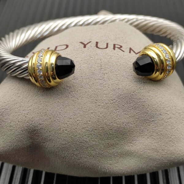 Classic Cablespira&reg; Bracelet Sterling Silver with 14K Yellow Gold,Black Onyx and Diamonds, 7mm